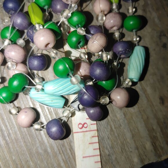 Necklace Statement Multicolored Beaded Adjustable Chain Lobster Clasp 16 inch - Picture 3 of 7